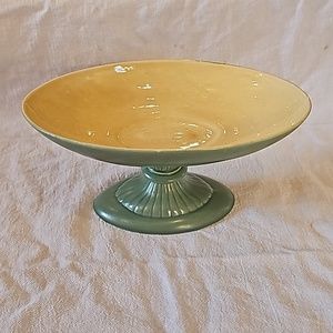 Vintage Redwing Green and Yellow Pedestal Candy Dish